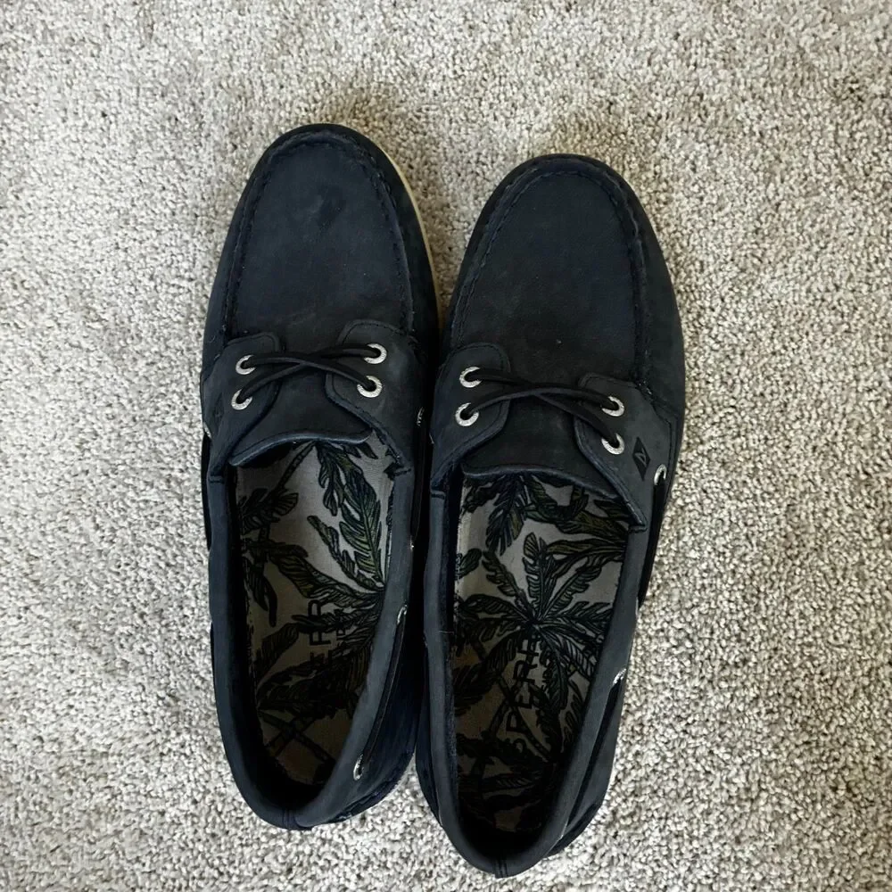Sperry Top-Sider Mens Authentic Original 2-Eye Boat Navy Blue Leather Size 10.5